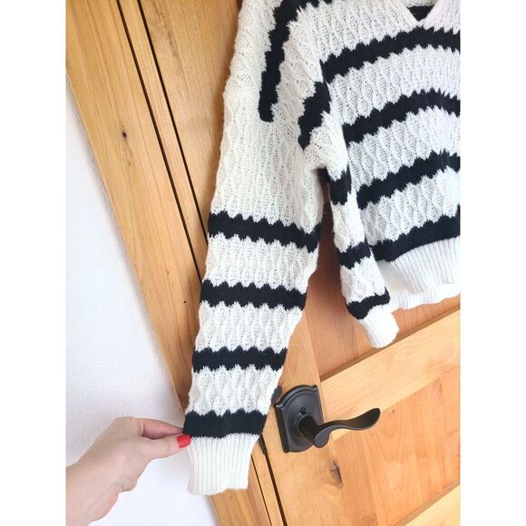 Handmade Hand Knit Sailor Breton Stripe Pullover Sweater Collar XL Closet Staple - Picture 5 of 6